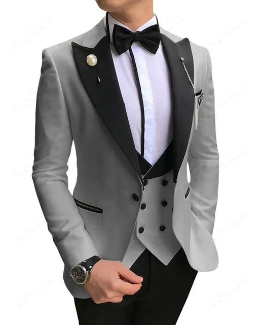 Повседневный мужской костюм, приталенный комплект из 3 предметов, смокинги для выпускного вечера, двойные приталенные Пиджаки для свадьбы, мужские(Блейзер+ жилет+ брюки - Цвет: 7