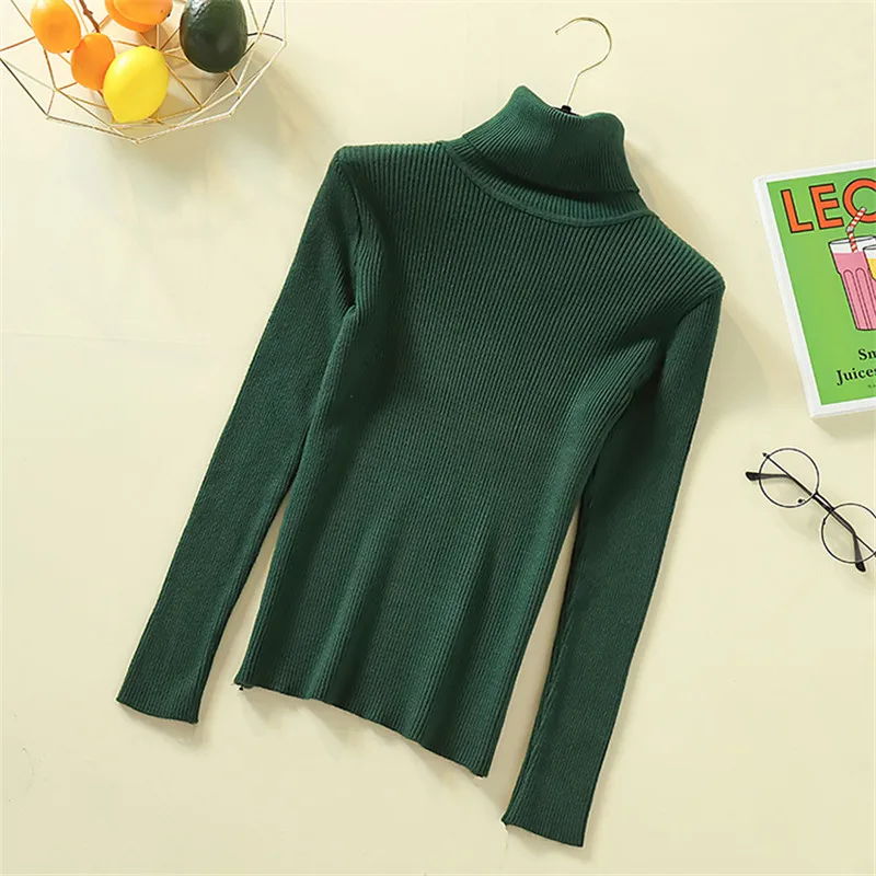 

Thirteen Colors Turtleneck Stripe Solid Slim Fashion Winter Pull Femme Knitted Sweater Pullover New 2019 Female Women Soft