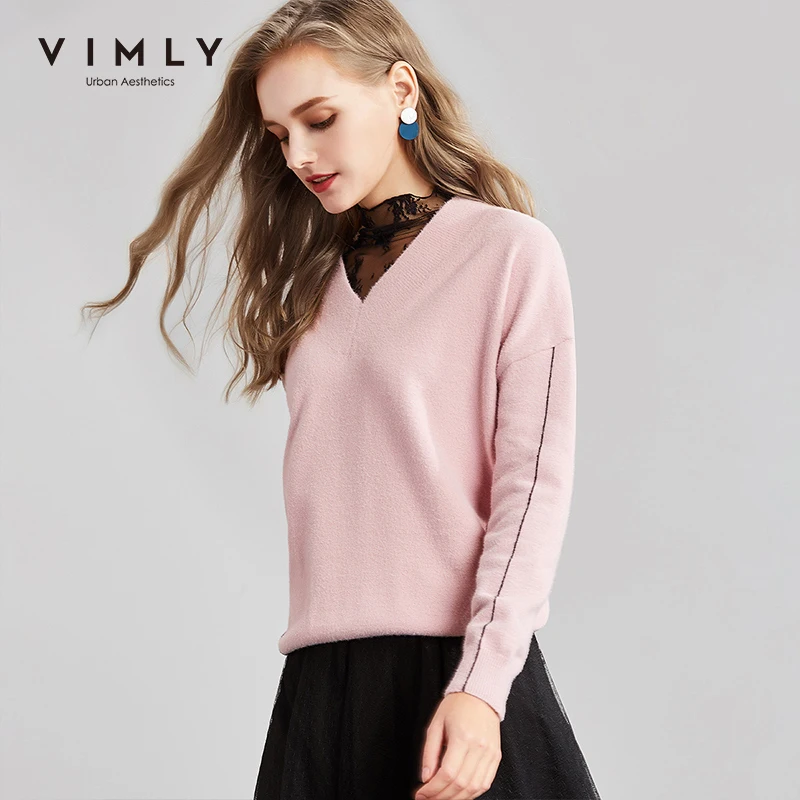 Vimly вязаный свитер с v-образным вырезом для женщин зимний однотонный плотный
