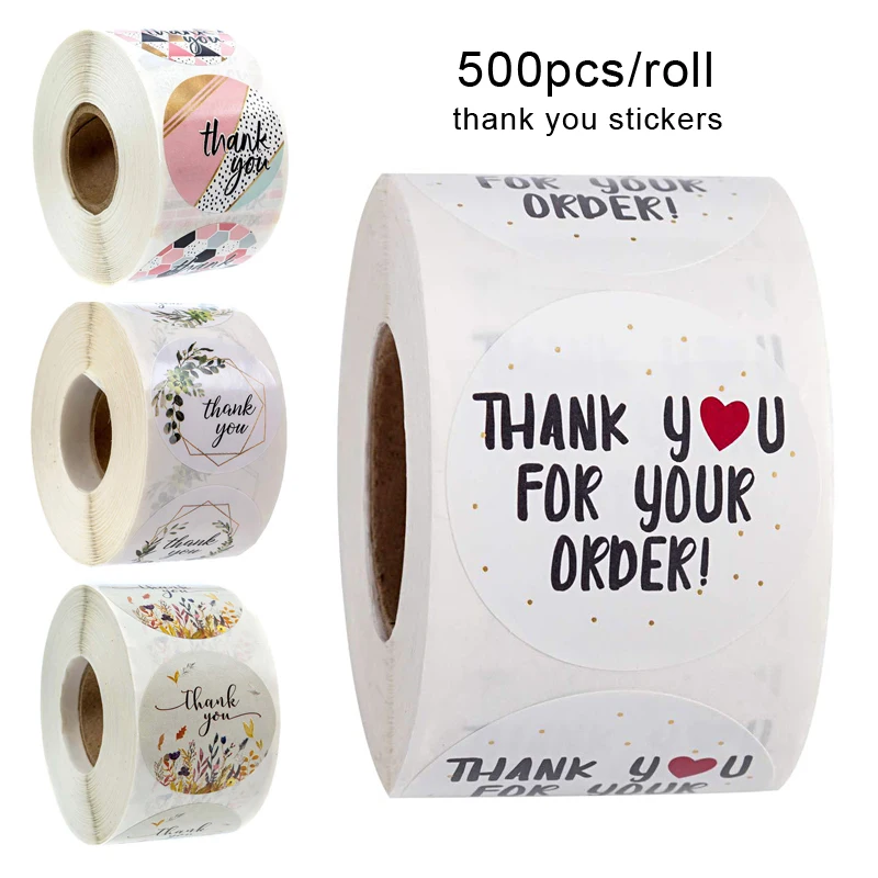 500Sheets/roll Sticker Thank You Sticker Decorative Sticker Handmade Sticker Label Round Sealing Label Stationery Heart Sticker afbeelding