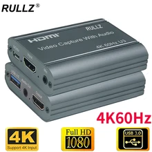 4k 60hz hdmi placa de captura de vídeo 3.5mm saída de áudio mic no jogo de loop caixa de gravação 1080p 60fps usb 3.0 2.0 streaming ao vivo placa