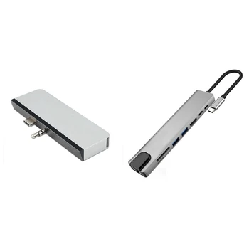

1 Pcs 8 in 1 Usb Type C Hub To Hdmi 4K Usb 3.0 Adapter Dock & 1 Pcs 4 in 1 Usb Hub Docking Station Port Adapter