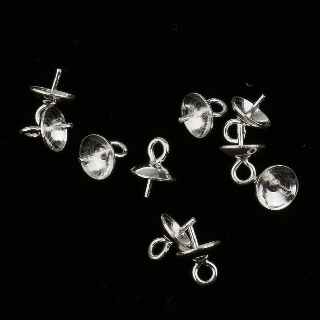 20 Pieces 925 Sterling silver color Pendant Clasp Pearl Bail Pins Half Drilled Pearl Jewelry Making Connector for Pendants 4mm 5mm