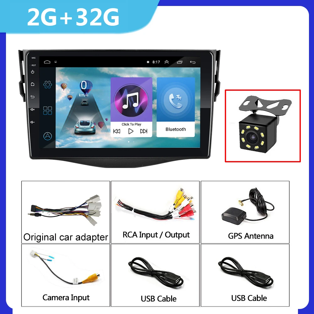 2G+ 32G 9 ''2din Android 9,1 Автомобильный мультимедийный плеер для Toyota RAV4 Rav 4 2007 2008 2009 2010 2011 Автомобильный Радио gps навигация Wifi - Цвет: 2 32G With Camera