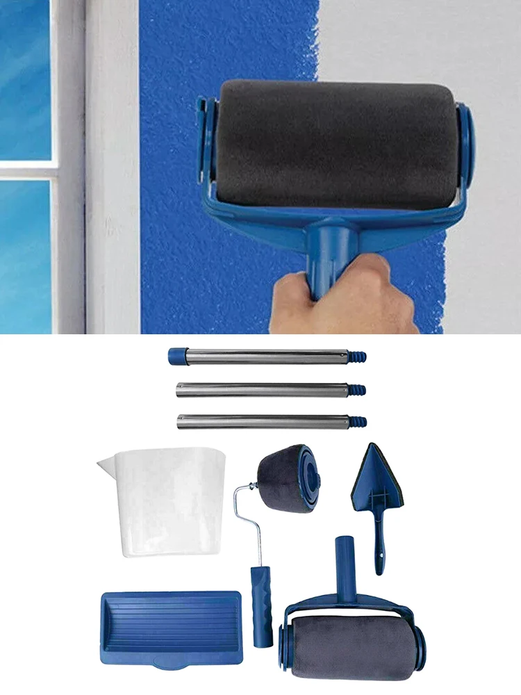 8pc/set Multifunctional Wall Decorative Paint Roller Corner Brush Handle Tool 
