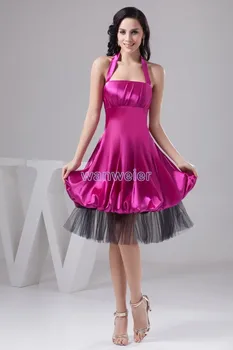 

free shipping Elegant formal plus size new brides maid knee-length pleat custom sexy halter real prom mother of the bride dress