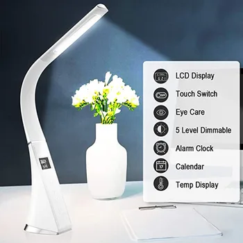 

LED Desk Table Lamp Dimmable Office Study Desk Light Calendar Thermometer Time&Alarm Clock,3 Mode 5 Level lampara de escritorio
