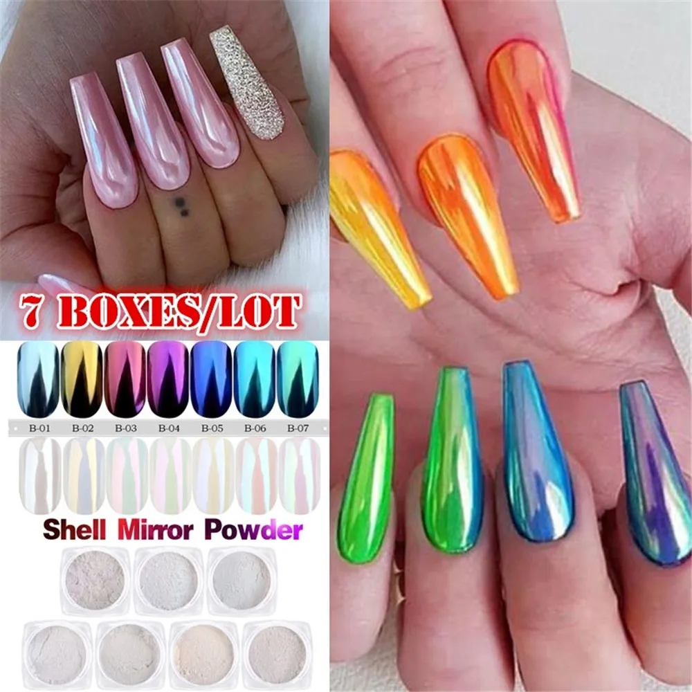 

Nails Mirror Glitter Nail Chrome Pigment Shell Dazzling DIY Salon Micro Holographic Powder Laser Nail Art Decorations Manicure