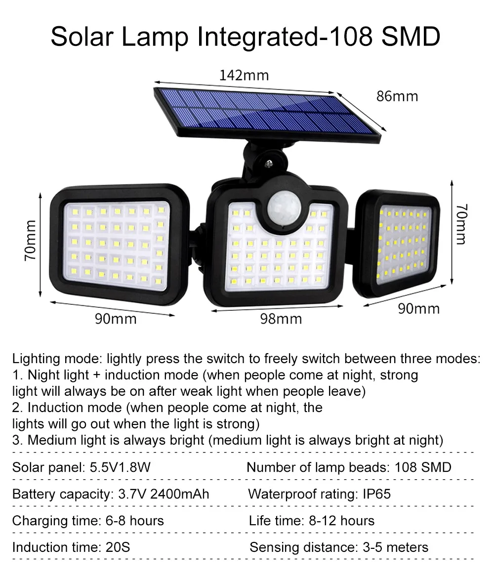 solar lights for sale 2022 RU NEW 108 LED Super Bright Solar Lights IP65 Waterproof Outdoor Indoor Solar Lamp With Adjustable Head Wide Lighting Angle solar lantern lights