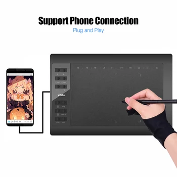 Professional Graphics Drawing Tablet 10x6 Inch 12 Express Keys 8192 Levels Battery-Free Stylus Nibs/Pen Clip Support PC/Laptop