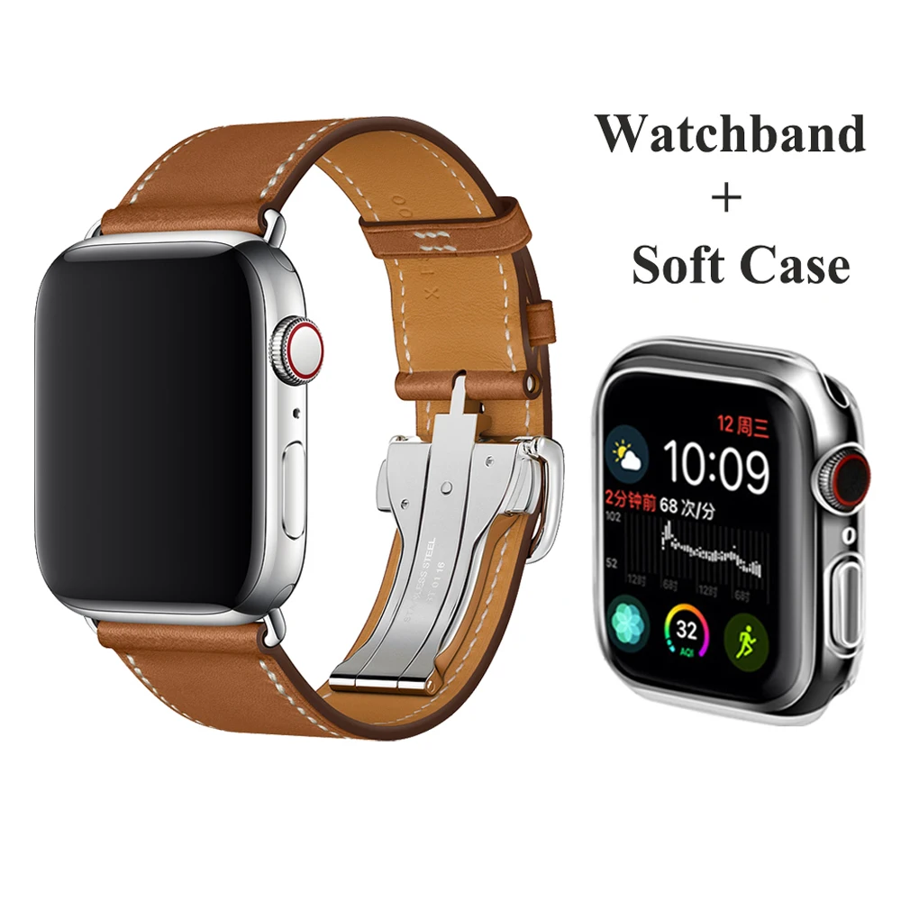 Tour из кожи развертываемая застежка для наручных часов Apple Watch 6 5 4 3 2 полосы 44 мм 40