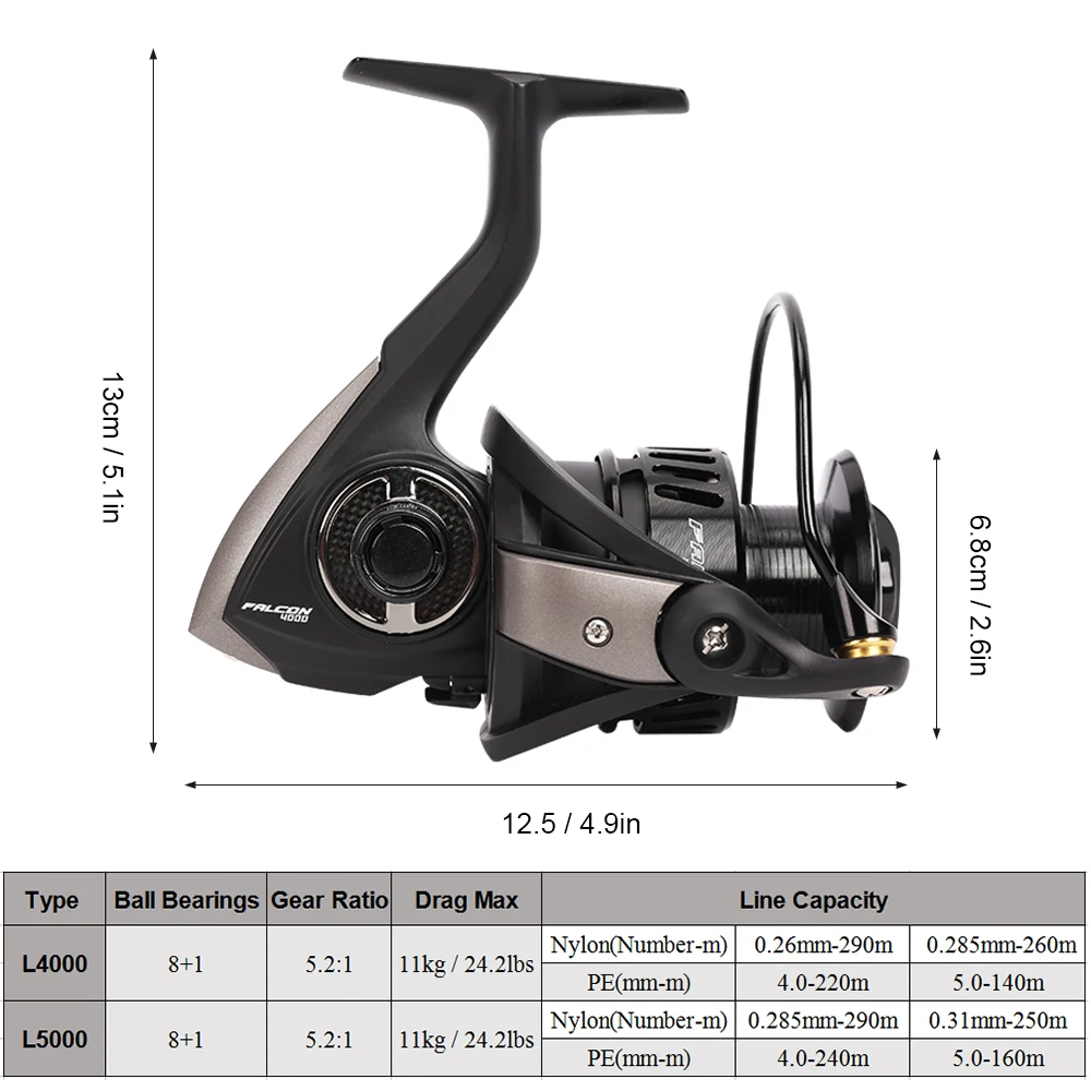

Spinning Fishing Reel 8+1 BB 5.2:1 Spinning Reel with Inclined Spool Lightweight Seawater Freshwater Carp Fishing Reels