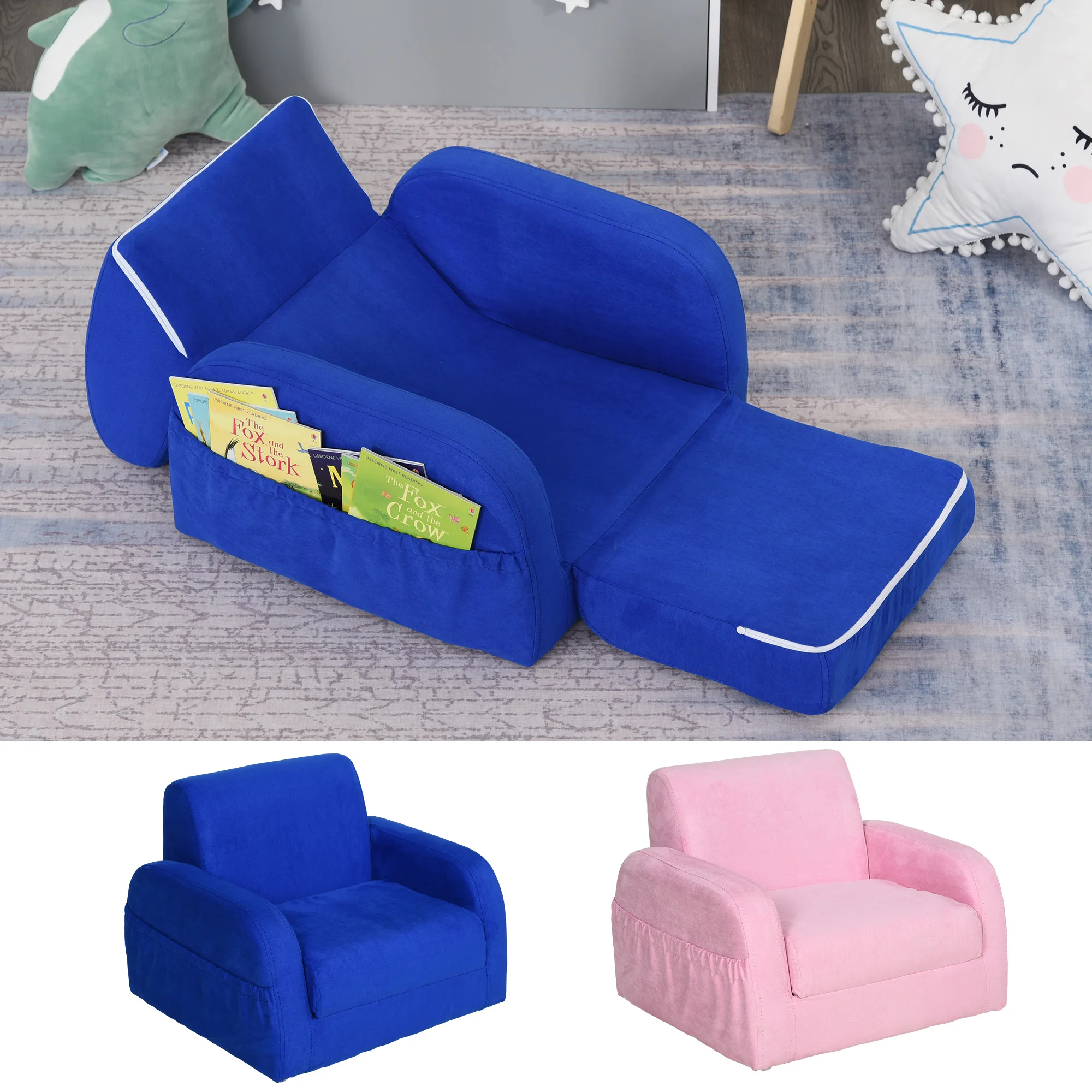 MCOM-Mini Canapé Enfant avec Siège et Accoudoir Rembourré, Fauteuil Enfant,  Poche, Salle de Bain, Structure