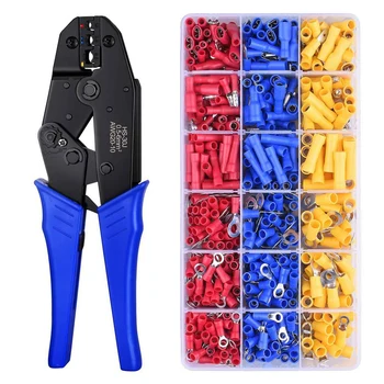 

Wire Terminals Crimping Tool, Insulated Ratcheting Terminals Crimper Kit of AWG22-10 with 700PCS Crimp Terminals Connectors CNIM