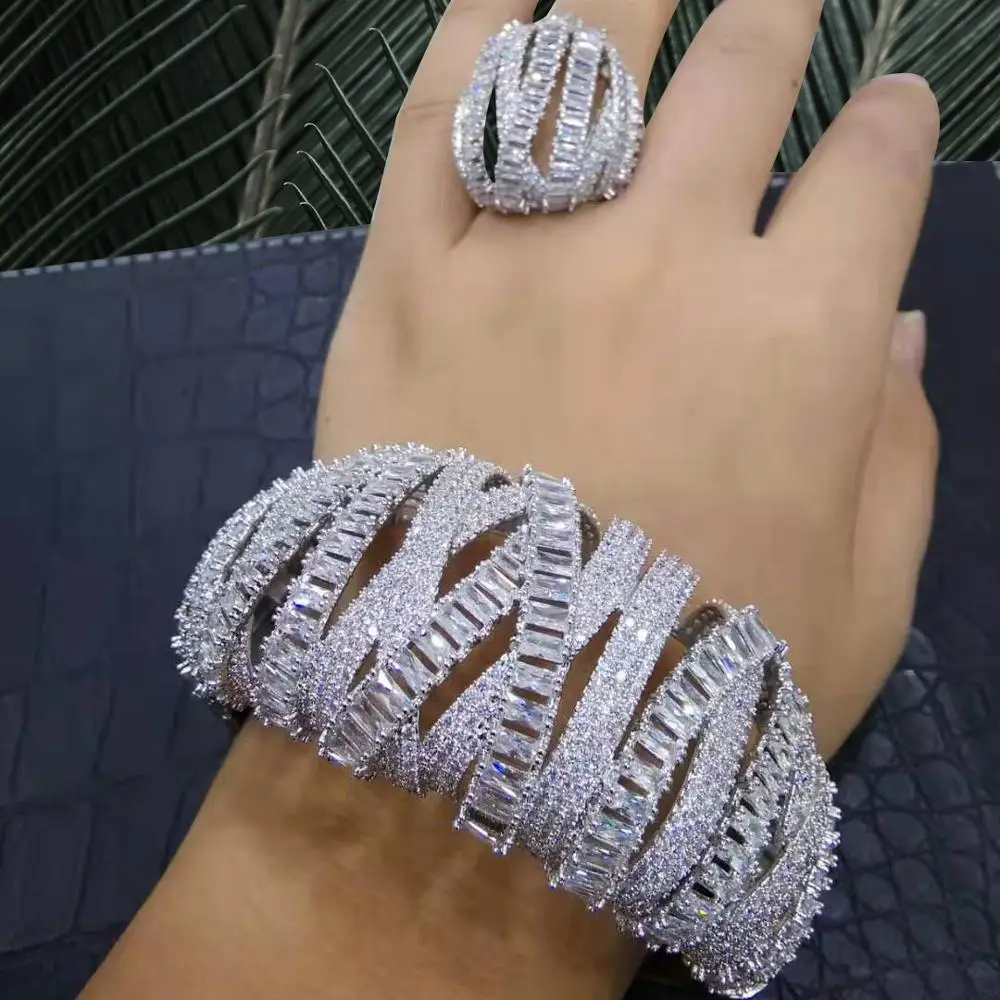 GODKI luxury Stackable Dubai Gold Bangle Cuff Ring Sets For Women Wedding Cubic Zircon Crystal CZ Bridal Jewelry | Украшения и