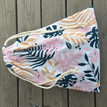 

Cotton Linen Drawstring Pouch Eco Multi-purpose Bag Party Gift Bag Leaf Pink YL0416e F