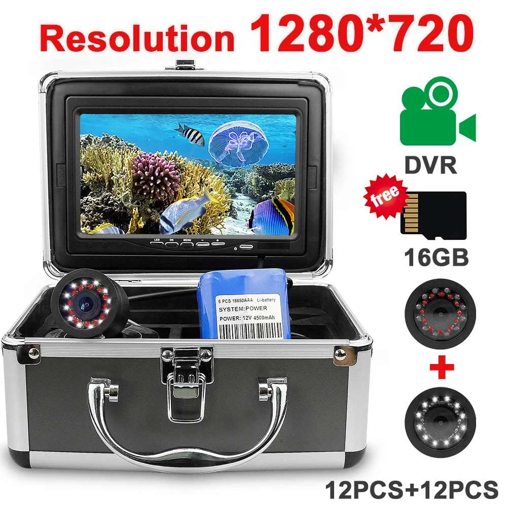 DV3524HD-15-DVR 7 Inch HD Resolution 1280*720 Fish Finder Fishing Camera 15M Cable 12pcs infrared Led+12pcs White Led With Video Recording 16G - Цвет: DV3524HD-15-DVR