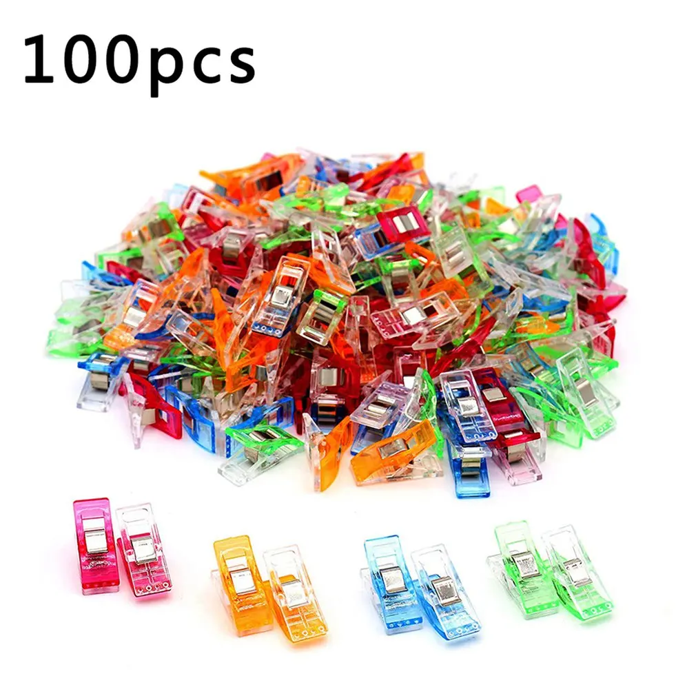 100Pcs Colorful Sewing Craft Quilt Binding Plastic Clips Clamps Pack For Patchwork Decoration Clamp Clothes Clip Tools | Дом и сад