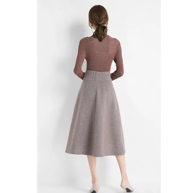 Winter Thick Wool Knitting Long Skirts With Pocket OG0693