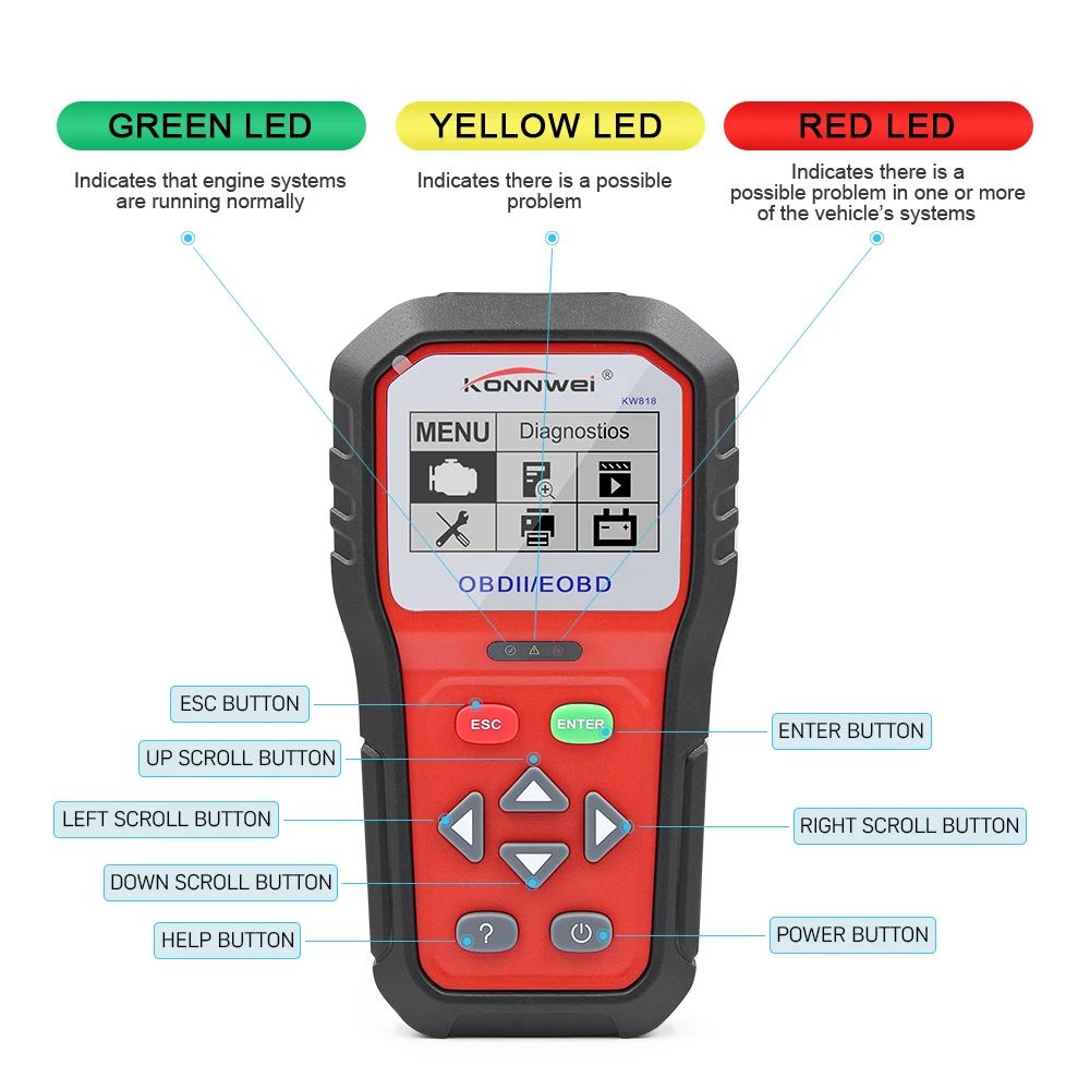 KONNWEI KW818 считыватель кодов OBD2 сканер бесплатное обновление OBD 2 OBD2 автомобильный диагностический инструмент ODB2 лучше, чем ELM 327 V1.5