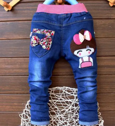 Cartoon Baby Boy Clothes Denim Pants Elastic Waist Casual Printed Toddler Pants Girls Trousers Children's Jeans for 2-4T Unisex - Цвет: girls jeans