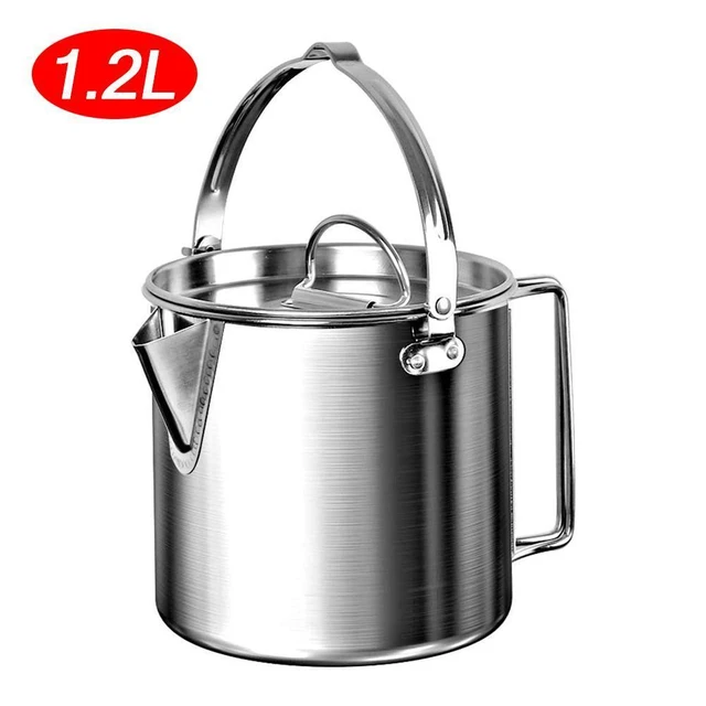 Outdoor kettle 304 stainless steel solid wood handle camping coffee pot  camping tea making boiling kettle - AliExpress