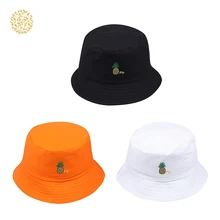 

Simple Bucket Cap Women Men Pineapple Embroidered Fisherman Hat Wide Brim Sun Protection Hat