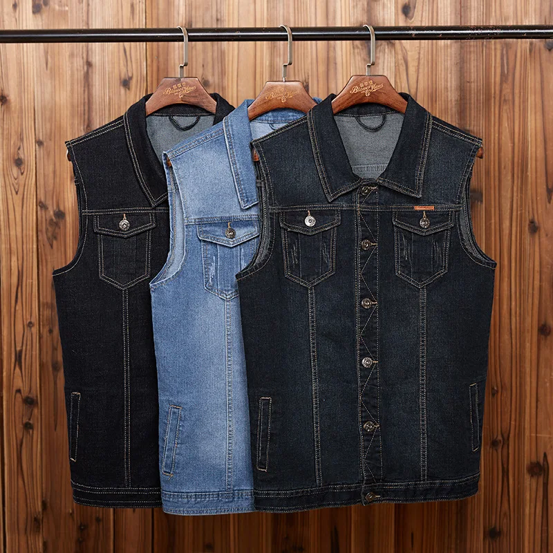 

MEN'S Denim Vest Men's Spring Blue Korean-style Slim Fit Jacket Vest Sleeveless Large Size Denim Vest Handsome Fashion