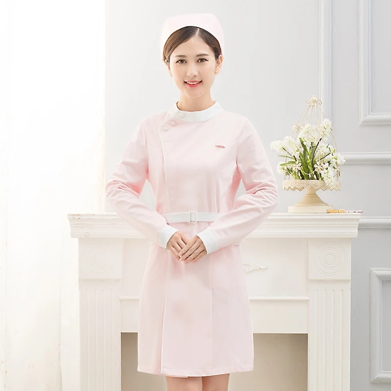 

Nurse in white gown long sleeve female beauty dress plastic surgery hospital pharmacy dental cosmetologist's work clothes