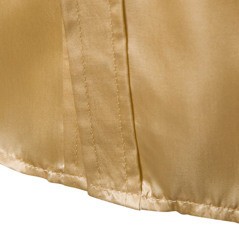 Золотая шелковая атласная рубашка Для мужчин Уникальный дизайн Винтаж Свадебная рубашка-смокинг с человеком-пауком и длинными рукавами Slim