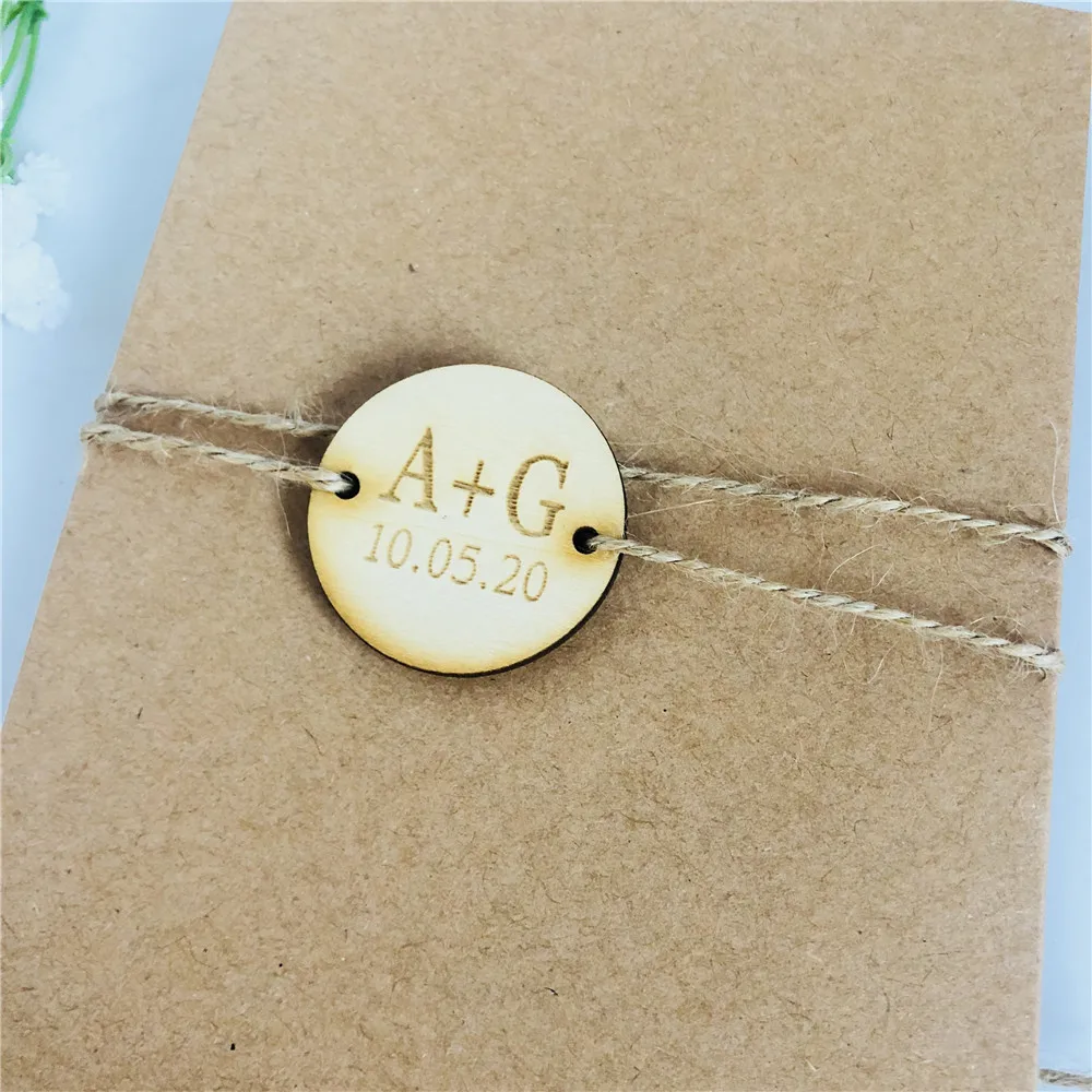  Bride Groom Initials Party Wooden Tag Custom Name Unique Wedding Favor Party Invitation with Envelo - 4000473153576