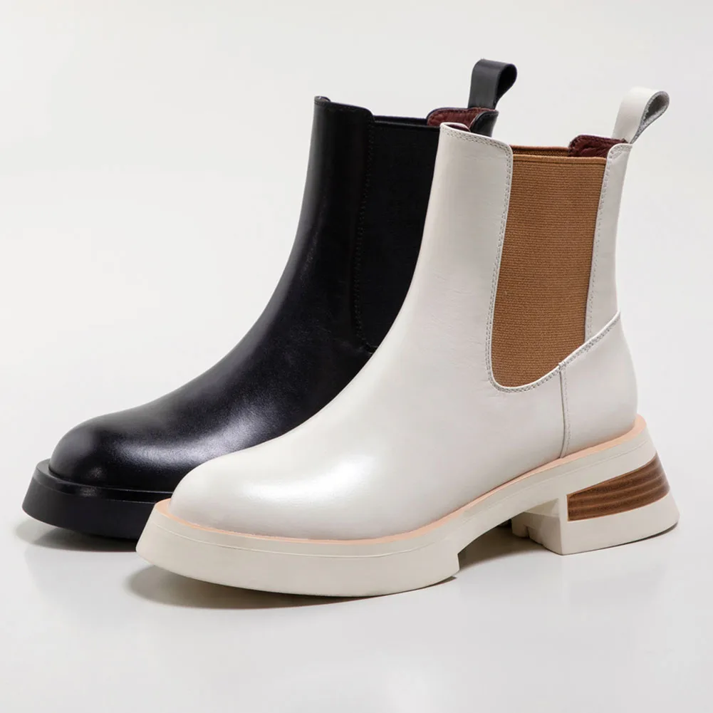 

Ботильоны женские из натуральной коровьей кожи, офисные Ботинки на платформе и массивном каблуке, мотоциклетные ботинки, повседневная простая обувь, хорошего качества