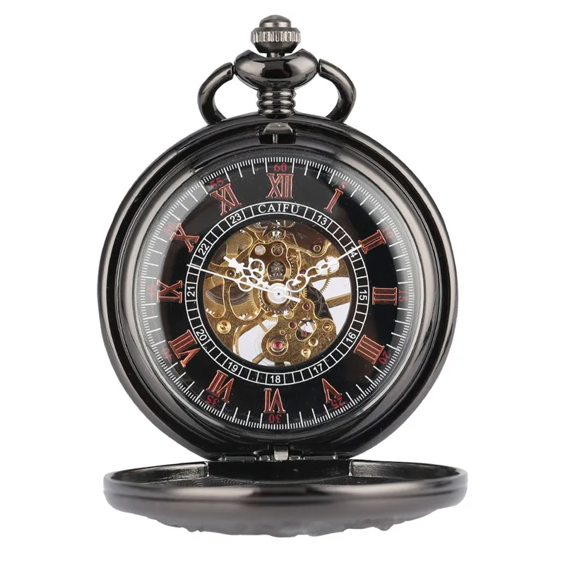 Retro Hollow Cranes Men Women Hand-winding Mechanical Pocket Watch Manual Skeleton Clock Roman Numbers Watches Pendant Chain