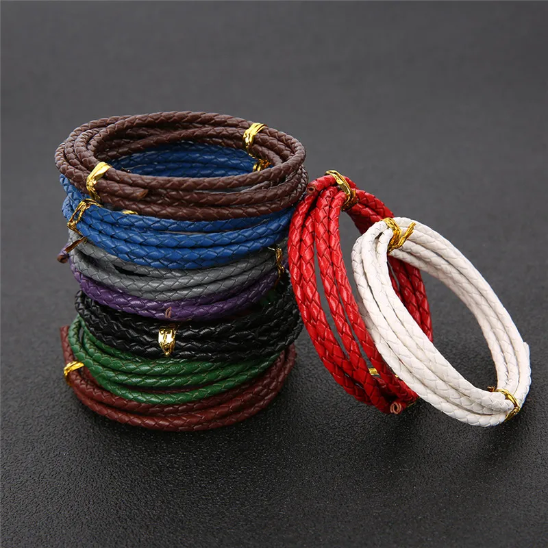 1m High Quality 3mm Round Braided Genuine Leather Cord Craft Bracelet Findings Real Cow Leather Cords Rope Diy Jewelry Making