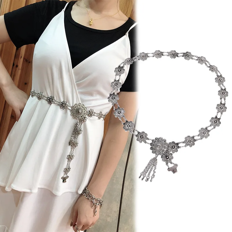 

Fashion Metal Wide Waist Chain Women's Korean Versatile Skirt Sweater Shirt Universal Accessories National Style Belt Chain