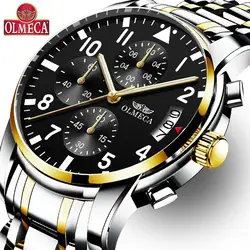 OLMECA, мужские повседневные кварцевые наручные часы, светящийся хронограф, водонепроницаемые 30 м, роскошные часы с автоматической датой