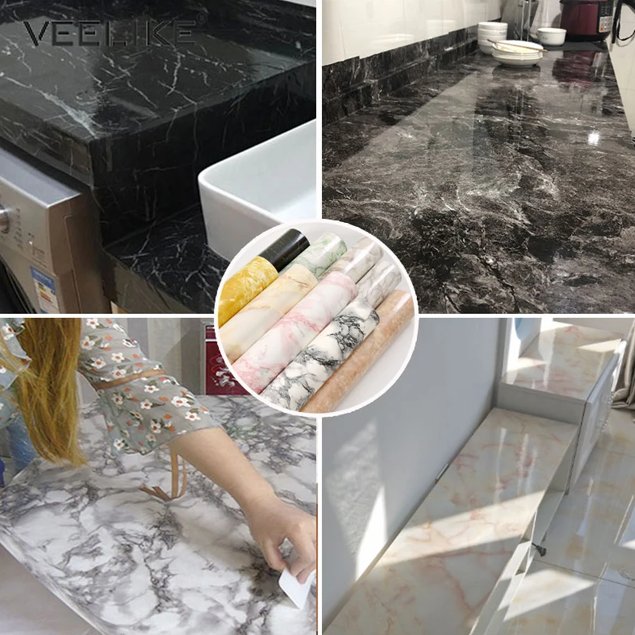 DIY Водонепроницаемый виниловые Мрамор зерна самоклеящиеся обои Кухня для гардероба, кабинета, мебели обновления наклейки на стену Наклейка