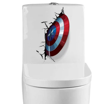 

3D Vivid Captain America Shield Through Decorative Wall Stickers For Toilet Decor The Avengers Wall Decals Art PVC Mural Posters