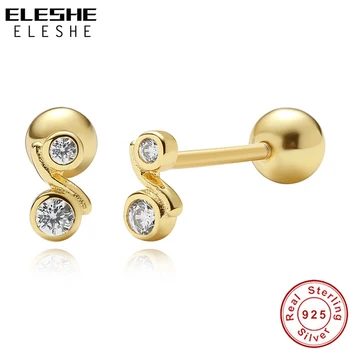 

ELESHE 18K Gold Plated Curved Diamond Chain Barbell Earrings 925 Sterling Silver Small Stud Earrings for Women Luxury Jewelry