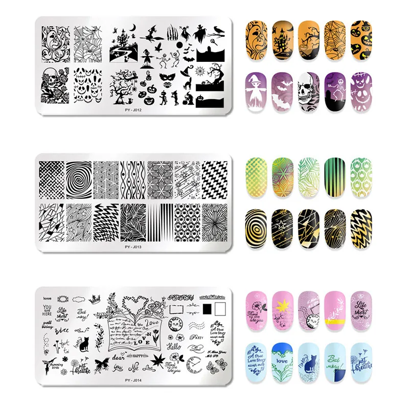 12*6cm Rectangle Nail Stamping Template Halloween Style pumpkin Spider Web Flower Patterns DIY Nail Designs Manicure Stamp Plate