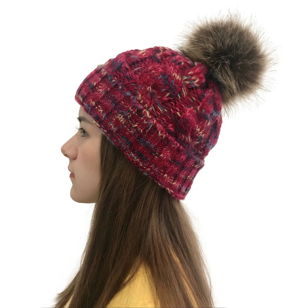JAYCOSIN, женская зимняя шапка, акрил, искусственный мех, Вязанная, модная, зимняя, теплая, шапочка, шапки, регулируемый капюшон, мягкая, вязанная крючком, повседневная шапка для улицы