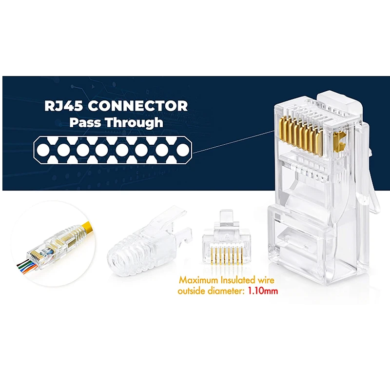 Conector de Htoc Rj45 Passa Através dos Conectores e o Pacote das Botas do Relevo da Tensão de 100 100 Total de 200 para o Cabo Ethernet da Rede Cat6 o Ferramentas de rede - Imagem 3
