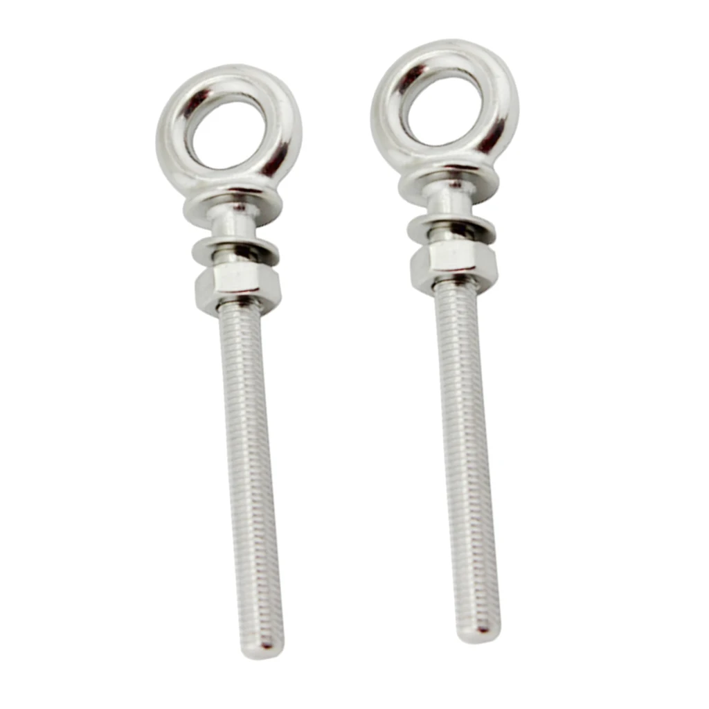 2 Pieces Stainless Steel Shank Eye Bolt M6x60 & M8x80 with Washer and Nut