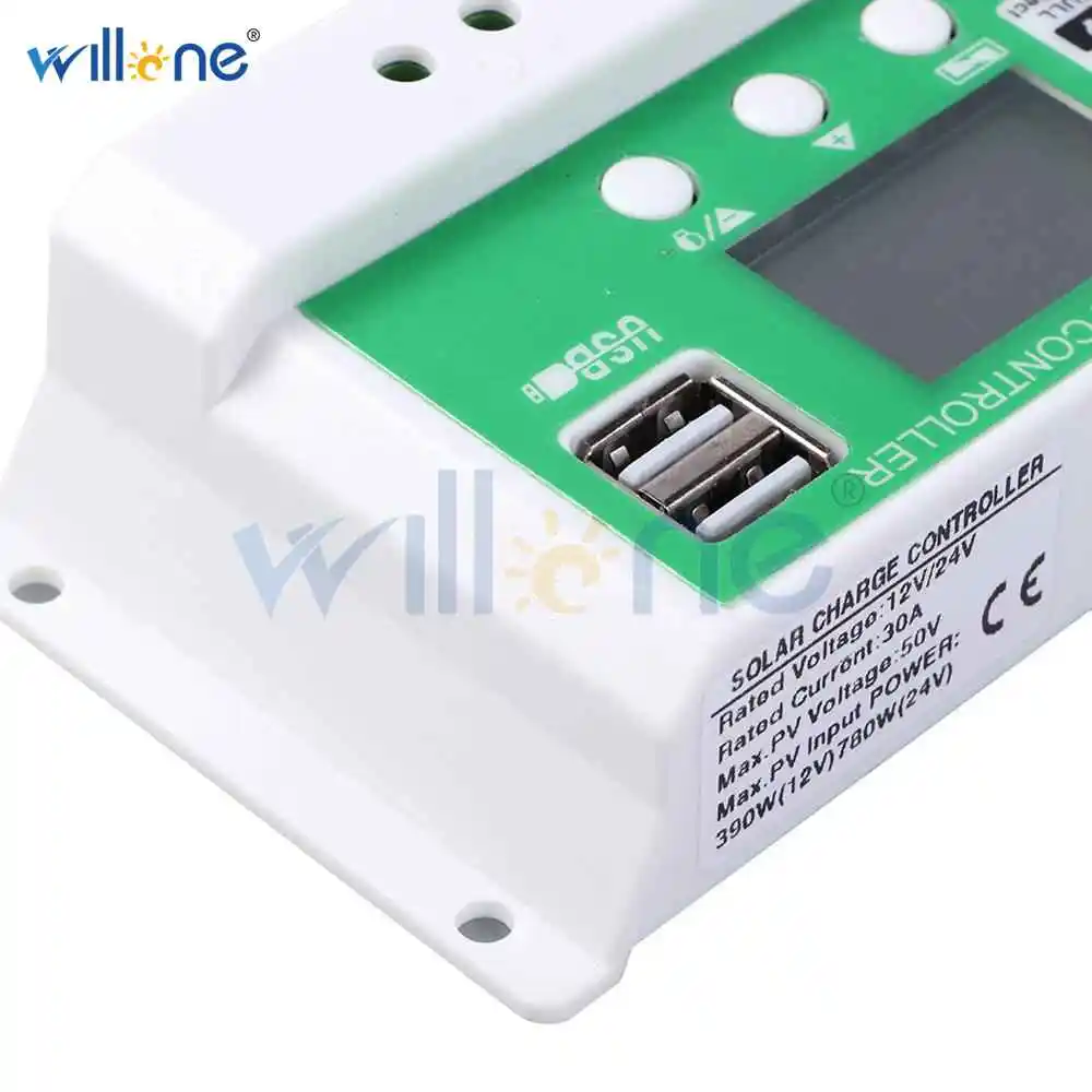 Willone 10 а/20 А/30 А 12 В 24 в PWM литиевая батарея Контроллер заряда солнечной батареи ЖК