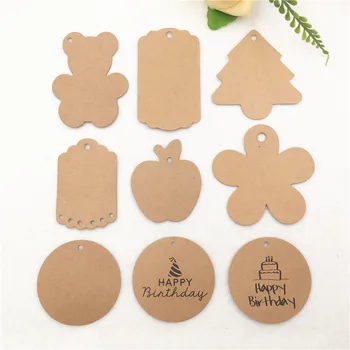 

200pcs/lot Kraft Brown Paper Irregular Shape Hang Card Cute Bear/Flower/Apple/Round Blank Diy Party Favor Labels Tag Price Tag