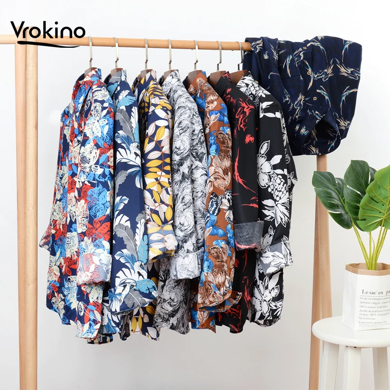 

Large Size 7XL 8XL 9XL 10XL 2019 Spring and Autumn Printed Long-sleeved Shirt Men's Fashion Classic Flower Shirt 13 Color Choice