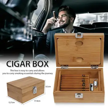 

Bamboo Wood Tobacco/cigar Storage Box With Sealed Tray Storage Supplies Herbal Plant Finishing Box With Antique Lock