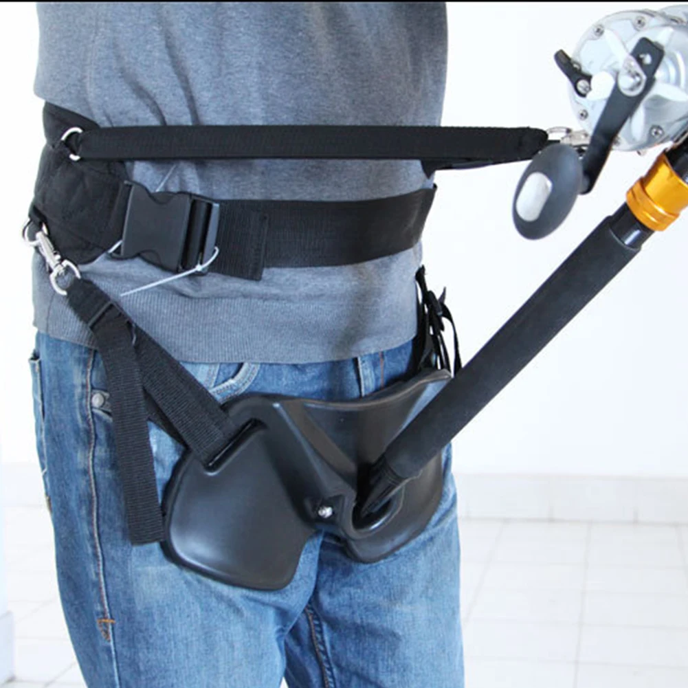 Cyrank Ceinture de combat de pêche en alliage d'aluminium, ceinture de canne à pêche, ceinture de support de tige de taille de support réglable pour porte-canne à pêche(Bleu