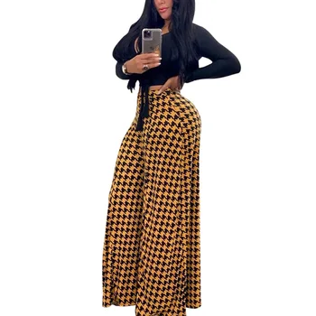 

Women Plus Size Casual Loose Plaid Printed Elastic Wide Leg Pants Female Fashion Streetwear Vintage All-match Trousers SJ5038U