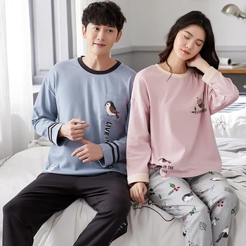 

Plaid Print Couple Pajamas Set Autumn and Winter Warm Cotton Women and Men Pyjamas Long Sleeve Sleepwear Men Lounge Pijama
